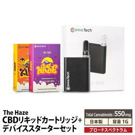 CBD リキッド 55% べイプ スターターキット CBN CBG 配合 550mg ( CBD 250mg CBN 250mg CBG 50mg ) 内容量 1g デバイス付 CannaTech 高濃度 510規格 cbdリキッド メンソール og kush cbd リキッド バッテリー 国産 電子たばこ The Haze 医療用ステンレス使用