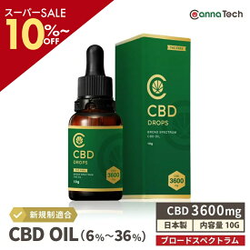 ＼SS最大25％off／ CBDオイル 10g 36% 超高濃度 CBD 3600mg or 18% CBD 1800mg or 6% CBD 600mg ブロードスペクトラム CannaTech cbd サプリメント 国産 cbd オイル 日本製 初心