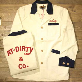 AT-DIRTY"SHOP COAT"IVORY×NAVY【AT-DIRTY】(アットダーティー)正規取扱店(Official Dealer)Cannon Ball(キャノンボール)【あす楽対応/送料無料/ショップコート/ハーフコート/ワークジャケット】
