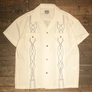 HOUSTON41204 CORD EMBROIDERY S/S SHIRT(CHEST POCKET) -OFF WHITE�yHOUSTON�z(�q���[�X�g��)���K�戵�X(Official Dealer)Cannon Ball(�L���m���{�[��)�y�����y�Ή�/���������z