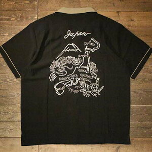 HOUSTON41310SOUVENIR SHIRT (MAP) -BLACK�yHOUSTON�z(�q���[�X�g��)���K�戵�X(Official Dealer)Cannon Ball(�L���m���{�[��)�y�����y�Ή�/���������z