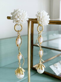 ★2WAY★【6月の誕生石】幸運を運ぶ淡水パール＆つぶつぶビーズ・イヤリング ハンドメイド アクセサリー ジュエリー 天然石 ギフト プレゼント 無料ラッピング 贈り物 オトナ女子 一点物 上品 おしゃれ おすすめ 【当店オススメ】