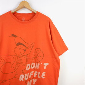 大きいサイズ メンズUS-XLサイズ Disney ドナルドダック 半袖プリントTシャツ クルーネック オレンジ 胸囲約126cm キャラクターTシャツ LL アメリカ古着 USED BIGサイズ t-1822n【中古】