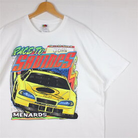 大きいサイズ メンズUS-2XLサイズ 00's レーシングカー 半袖両面プリントTシャツ クルーネック ホワイト シボレー 胸囲約126cm FRUIT OF THE LOOM モータースポーツ アメリカ古着 USED BIGサイズ t-2227n【中古】