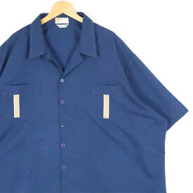 超大きいサイズ メンズUS-4XLサイズ 80's USA製 Vintage Resort Casuals 半袖オープンカラーシャツ ボックス型開襟シャツ ボックスシャツ ヴィンテージ オールド 胸囲約169cm 紺 ネイビー系 tn-1247n BIGサイズ 古着 【中古】