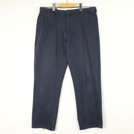 大きいサイズ メンズW37/L31 90's ポロラルフローレン PRESTON PANT コットンチノクロスパンツ ポロチノ チノパン 旧タグ オールドラルフ 実寸ウエスト94cm 股下78.5cm 表記W36/L34 紺 ネイビー系 pn-0817 アメカジ 古着 【中古】