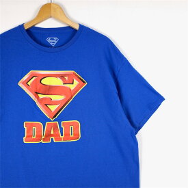 大きいサイズ メンズUS-2XLサイズ DCコミックス SUPERMAN クルーネック半袖プリントTシャツ スーパーマン ブルー 胸囲約126cm オフィシャル アメコミ 映画 ムービー アメリカ古着 USED BIG t-2410n【中古】