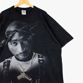 大きいサイズ メンズUS-3XL TALLサイズ 90's 00's 2PAC 半袖Tシャツ ビジュー付きプリント クルーネック ブラック 黒 胸囲約141cm PRO BIG&TALL HEAVY WEIGHT Raptee ラップ T ラップ HIP HOP ヒップホップ アメリカ古着 USED 【トール】 t-2459n【中古】