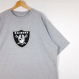 新品未使用品 特大 大きいサイズ メンズUS-3XL TALLサイズ Majestic NFL RAIDERS クルーネック半袖プリントTシャツ オフィシャル 杢グレー 胸囲約148cm レイダース アメリカンフットボール アメリカ古着 USED 【トール】 BIG t-2476n【中古】