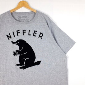 大きいサイズ メンズUS-2XLサイズ FANTASTIC BEASTS THE CRIMES GRINDELWALD 半袖Tシャツ フロッキープリント クルーネック NIFFLER オフィシャル 杢グレー 胸囲約146cm ファンタスティックビースト 映画 ムービー アメリカ古着 USED BIG t-2486n【中古】