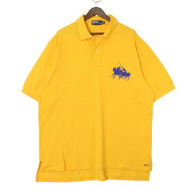 大きいサイズ メンズUS-XLサイズ 00's ポロラルフローレン 半袖鹿の子ポロシャツ ラクロス ビッグポニー刺繍 イエロー 胸囲約132cm オールド Polo by Ralph Lauren アメリカ古着 USED BIG hsc-0747n【中古】