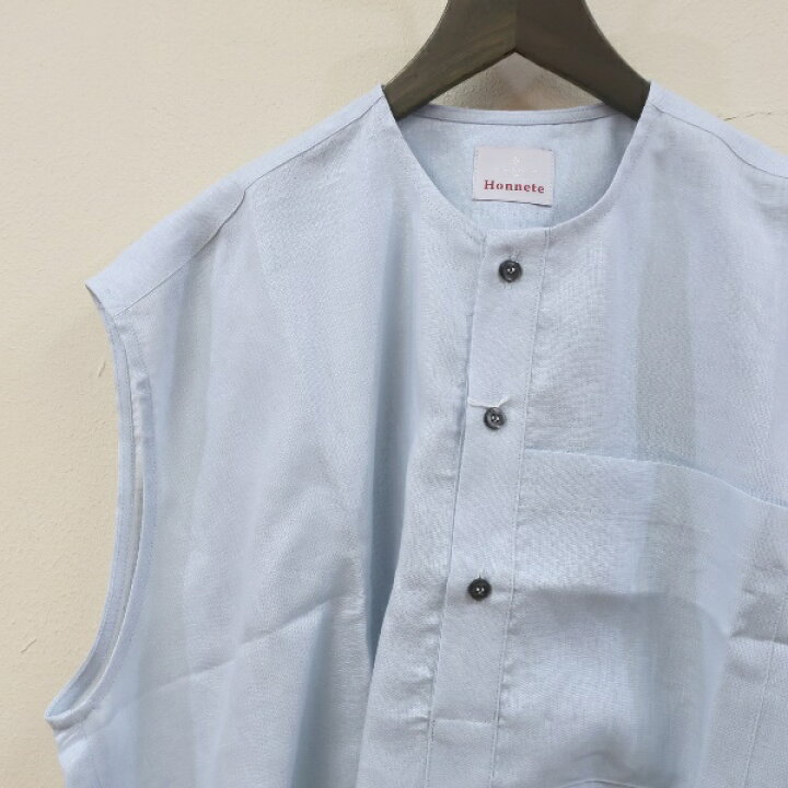 楽天市場】セール【Honnete】No Collar Shirts Topリネンノーカラー 