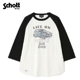 Schott LIFE ON WHEELS七分袖ベースボールTシャツ(ラグランスリーブTシャツ)RS T-SHIRT "ライフ オン ホイールズ"7824130005 ショット