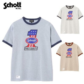 Schott 「NO.1 AMERICAN」プリントヘザートリム杢Tシャツ（リンガーT）HEATHER TRIM T-SHIRTナンバーワン アメリカン 7824134009 ショット