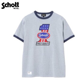 Schott 「NO.1 AMERICAN」プリントヘザートリム杢Tシャツ（リンガーT）HEATHER TRIM T-SHIRTナンバーワン アメリカン 7824134009 ショット