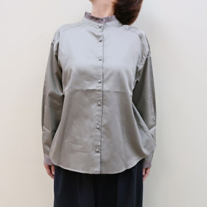 楽天市場】tumugu:コットンサテンタック衿ブラウス♪TB19435ツムグMADE 