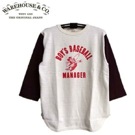 WAREHOUSE Lot 4800(BOY'S BASEBALL)プリント7分袖ベースボールTシャツ（クルーネック)WHTS-24SS012（ウエアハウス）WARE HOUSE【ウェアハウス】MADE IN JAPAN日本製
