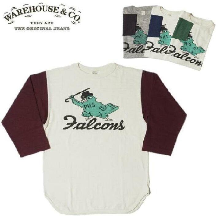 楽天市場】WAREHOUSE Lot 4800(FALCONS)プリント7分袖ベースボールT 
