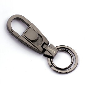 キーホルダー 耐久性合金製 スタイリッシュなデザイン ワンタッチ取り外し可能 車 バイク カラビナ フック ダブル リング キーリング メンズ 便利 スマート シンプル デザイン キーケース メタリック ブラック シルバー ローズゴールド