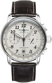 腕時計 メンズ レザー ブラック ホワイト ツェッペリン クロノグラフ カレンダー ZEPPELIN 86741 ブランド