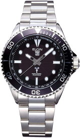 エルジン 腕時計 メンズ シルバー ブラック ELGIN エルジンウォッチ FK1427S-BP 腕時計 ソーラー ダイバー