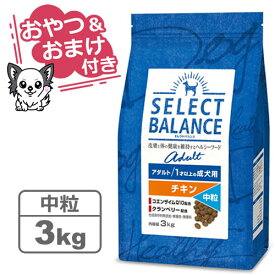 【クーポン配布中】【おやつ＆おまけ付き♪】セレクトバランス アダルト チキン【中粒】3kg　1才以上の成犬用【Select Balance セレクト・バランス （成犬用）】