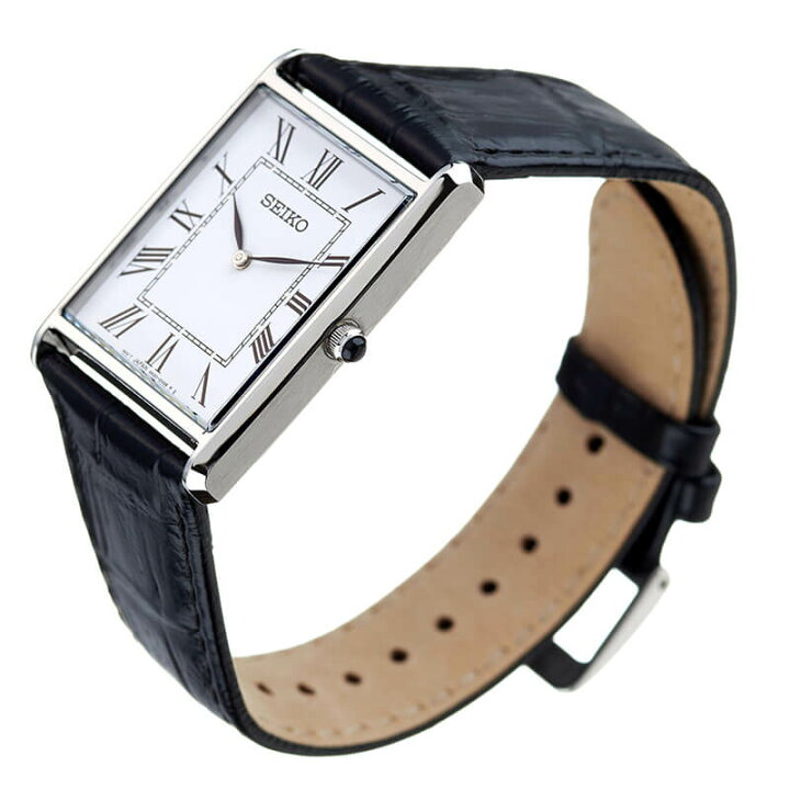楽天市場 セイコー 腕時計 Seiko 時計 メンズ 男性 革ベルト レザー ホワイト ブラック シルバー スクエア 長方形 アンティーク レトロ 夫 彼氏 記念日 スーツ カジュアル シンプル 人気 おすすめ おしゃれ ブランド プレゼント ギフト ブランドアクセと腕時計のカプセル