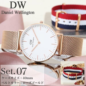 【替えベルト 付き】ダニエルウェリントン 腕時計 時計 ベルト ナイロン メッシュベルト ダニエル ウェリントン レディース シンプル シルバー ローズゴールド 女性 プレゼント 贈り物 高校