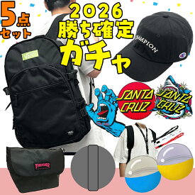 福袋 メンズ 2026 勝ち確定 ガチャ 5点セット レディース ユニセックス VANS バンズ Champion チャンピオン THRASHER スラッシャー リュック バックパック ミニメッセンジャーバッグキャップ ネックストラップ ステッカー7枚 ブランド 2025 2026 ギフト