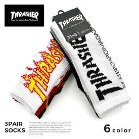 靴下 ソックス メンズ レディース スラッシャー あったか 暖かい 秋冬 ブランド ゴルフ THRASHER 3Pセット ゆうパケット送料無料 メール便 スポーツ 3足セット 厚手 クルー丈 ロゴ スニーカー