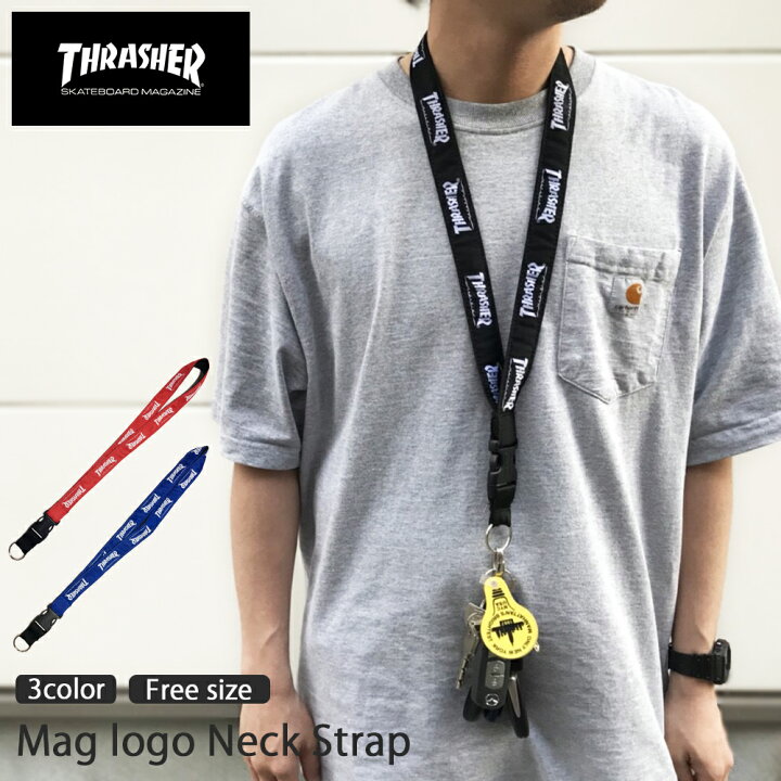 楽天市場 携帯ストラップ 首かけ 首掛け ネックストラップ スマホストラップ 首から下げる スラッシャー Thrasher ブランド ゆうパケット送料無料 ランヤード ネックピース メンズ レディース キッズ 通学 マグロゴ ブラック ホワイト レッド スケート フェス 小物 Capsule