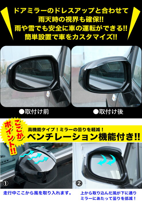 楽天市場 車種 エアロ ドアミラーバイザー 風を送って曇りを抑制するベンチレーション機能付き Fj4547 アンサーフィールド