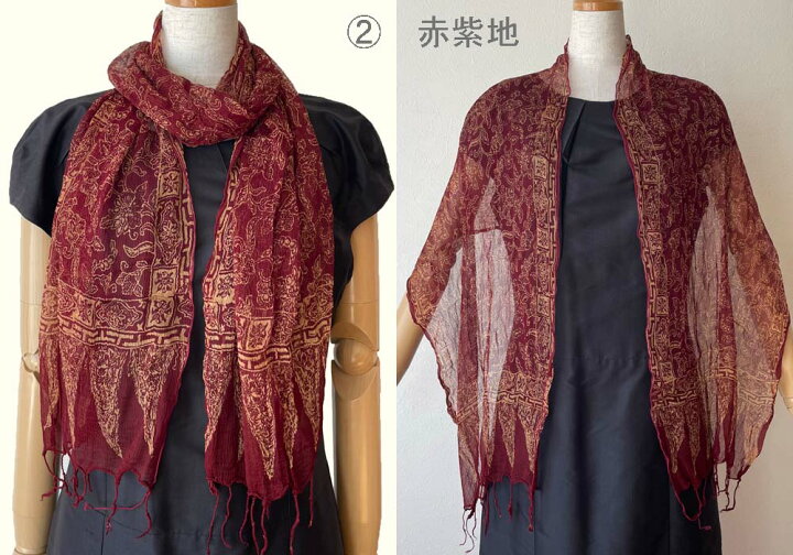 楽天市場】ジャワ更紗 シフォンストール 薄手 幅広 幅45cm 手染め  