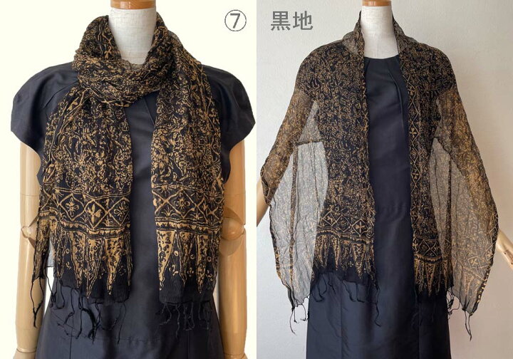 楽天市場】ジャワ更紗 シフォンストール 薄手 幅広 幅45cm 手染め 