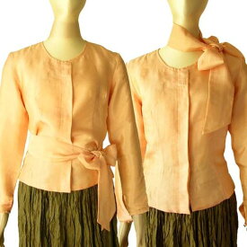 ブラウス ボータイつきシルク100% サーモンピンク グレイッシュピンク ブラウン系 ブラック きゃらファッションオリジナル 送料無料