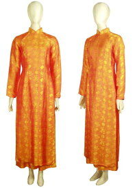 シルクアオザイ 共布パンツつき M/Lサイズ オレンジ ベトナム製 送料無料きゃら ファッション オリジナル