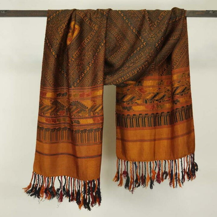 楽天市場】ラオス 浮き織 シルク 肩掛け スレンダー 古布 金茶 シルク  