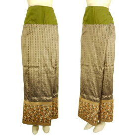 ラオス 浮き織り シルク 「シン」筒スカート オールド 古布 ゴールド・シルバー系