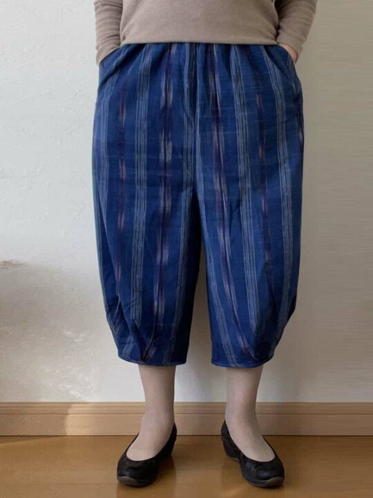 楽天市場】バルーンパンツ クロップドパンツ サルエル 手織り綿 青系 