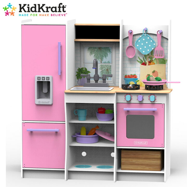楽天市場 あす楽 Kidkraft キッドクラフト フレッシュハーベストプレイキッチン Fresh Harvest Play Kitchenあす楽 ピンク おままごと 送料無料 Costco コストコ 冷蔵庫 キャラメルカフェ