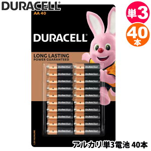 【 DURACELL 】デュラセル アルカリ 単3電池 40本 1012885単三 乾電池 電池 長持ち アルカリ乾電池 10年保存 水銀不使用 大容量 大量 業務用 予備 被災時 災害対策 もしもの時に 懐中電灯 コストコ