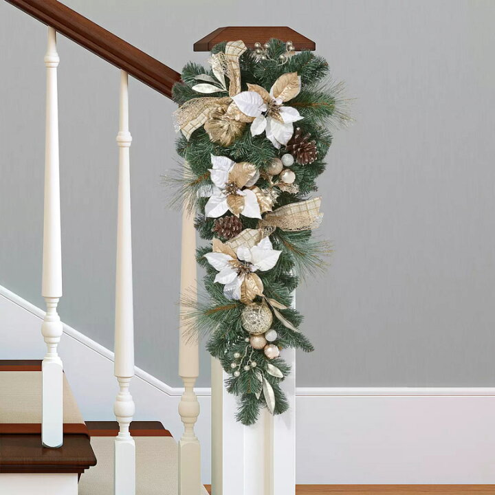 スワッグ・ブーケ・リース│土と風の植物園 ハナミズキの花のスワッグ、ドアティアドロップスワッグバッファローチェックボウスワッグリース、玄関ドアファームハウスのポーチ用の吊り下