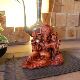 象の神様 ガネーシャの置物 ブラウン H12cm バリ島 インテリア オブジェ