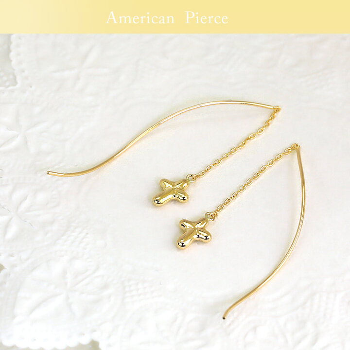 楽天市場】K18クロス&チェーンアメリカンピアス(18k、18金、ゴールド製 