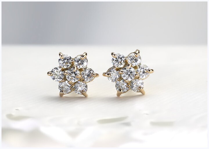 楽天市場】K18PGダイヤモンドピアス(ダイヤ0.32ct)(フラワー、結晶 