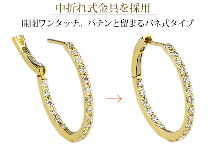 楽天市場】K18中折れ式ダブルフェイスダイヤフープピアス(20mm ダイヤ  