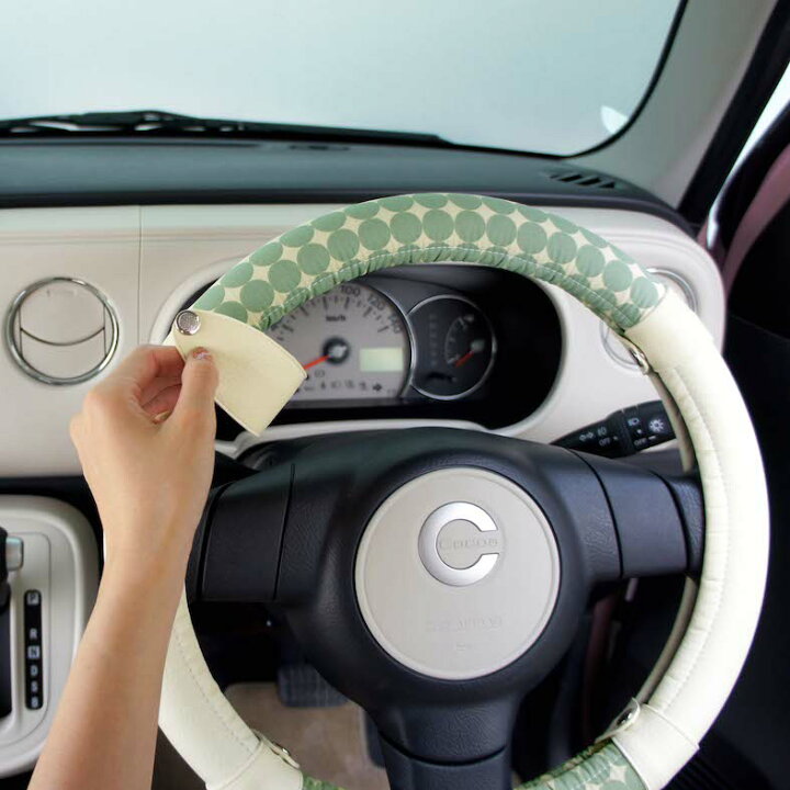 楽天市場 ポイント15倍 ハンドルカバー マーブルグリーン カワイイ 布 レザー 軽自動車 ｓサイズ ハンドル 可愛い ドット 北欧 緑 おしゃれ かわいい カーキュートnbox ムーヴキャンバス スペーシア ハンドルカバー専門店カーキュート