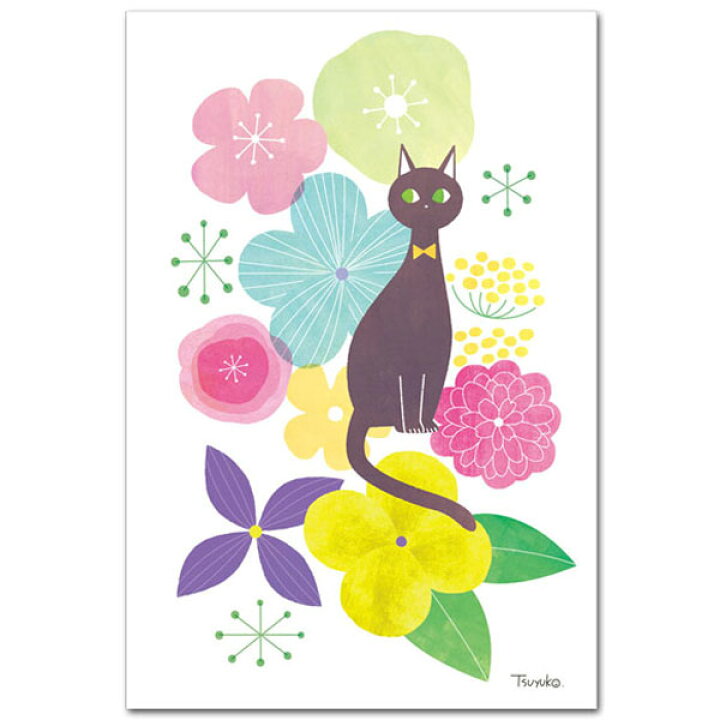 楽天市場 レトロモダンポストカード 花と猫 かわいいイラスト ポストカードと和雑貨の和道楽