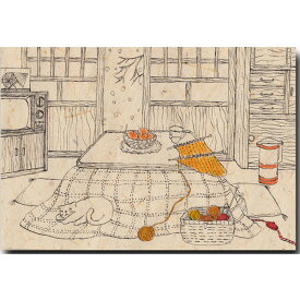 ペン画・ポストカード「編み物の青春」