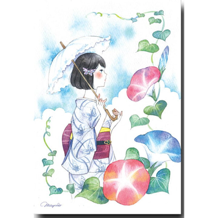 楽天市場 小倉マユコ 水彩イラストポストカード 朝顔 暑中見舞い ポストカードと和雑貨の和道楽